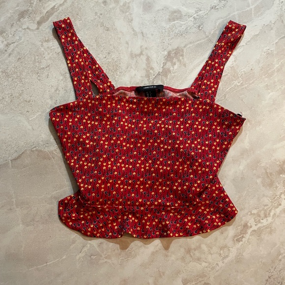 Forever 21 Red top with Flowers size Small - Picture 2 of 4